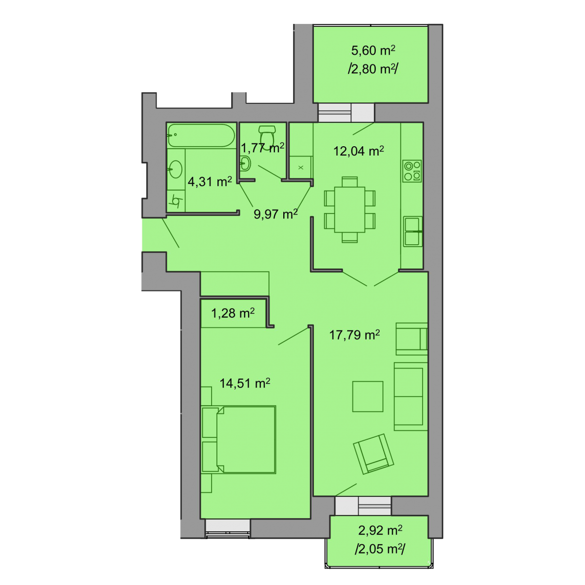 План об'єкта 2-кім. квартира, 2 поверх