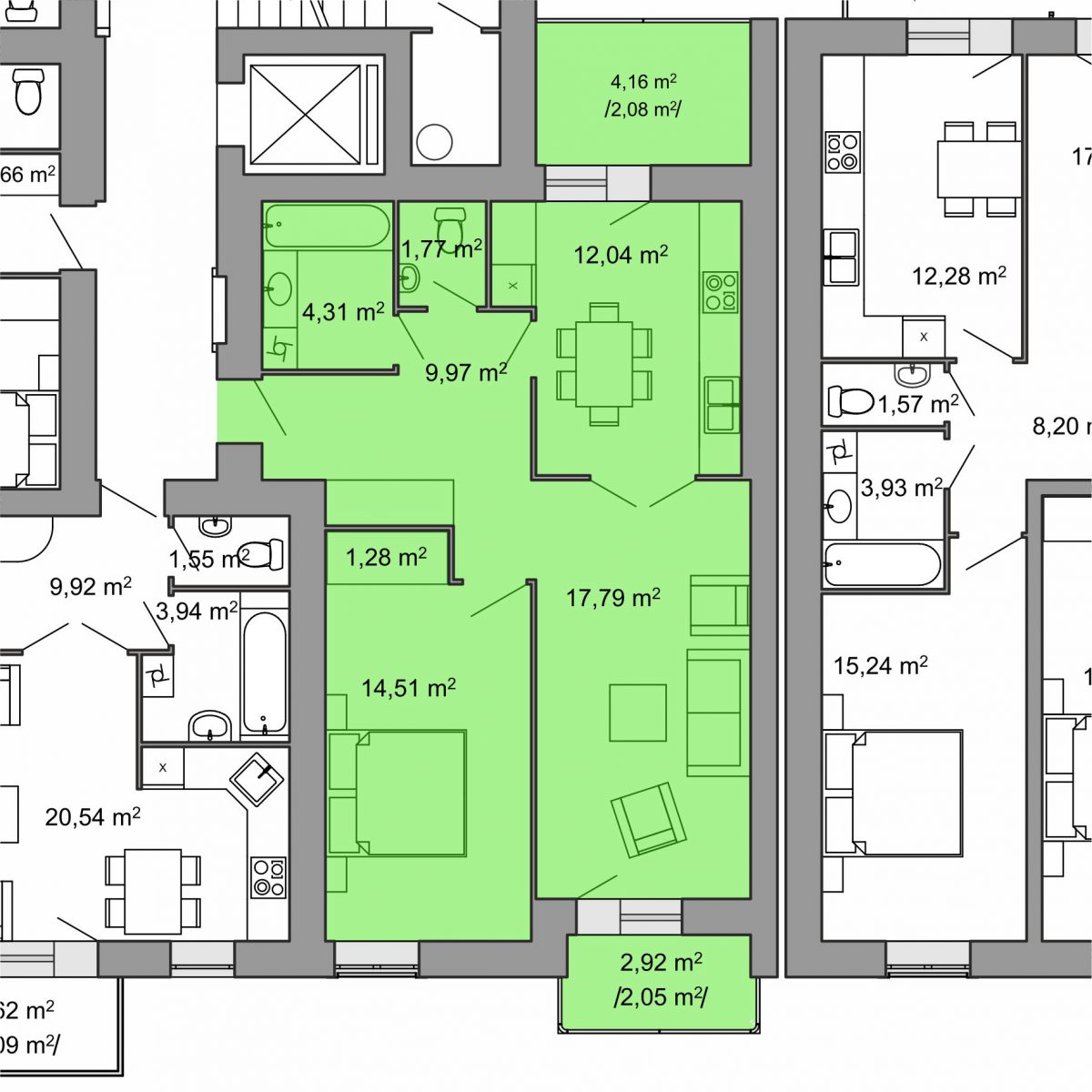 План об'єкта 2-кім. квартира, 3 поверх
