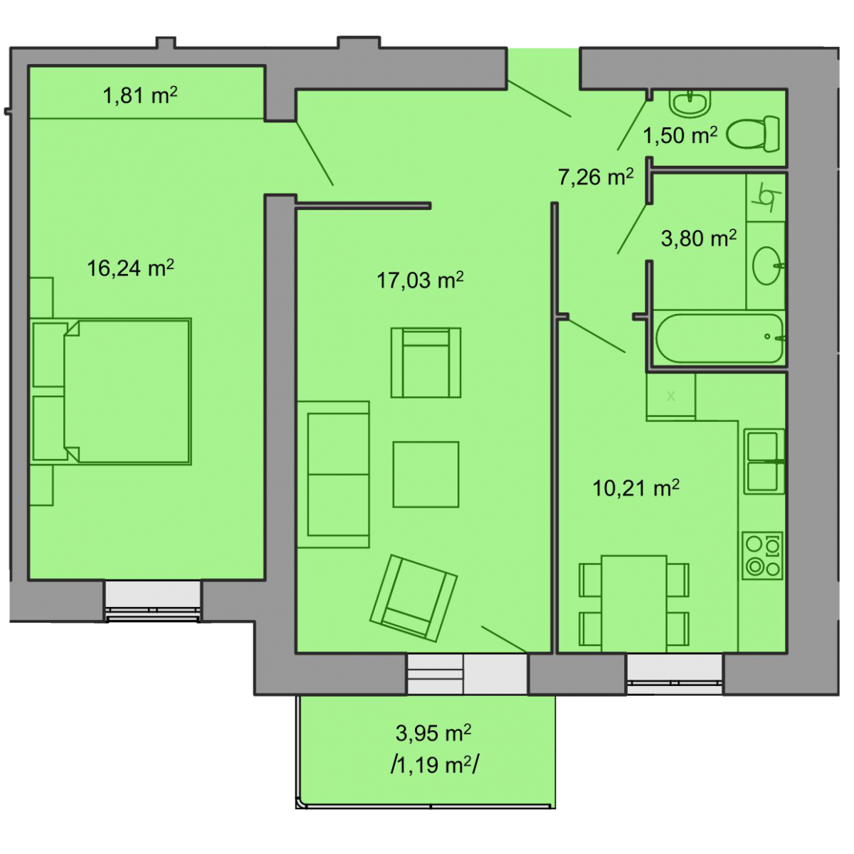 2-кім. квартира, 1 поверх - Комфорт Житлобуд