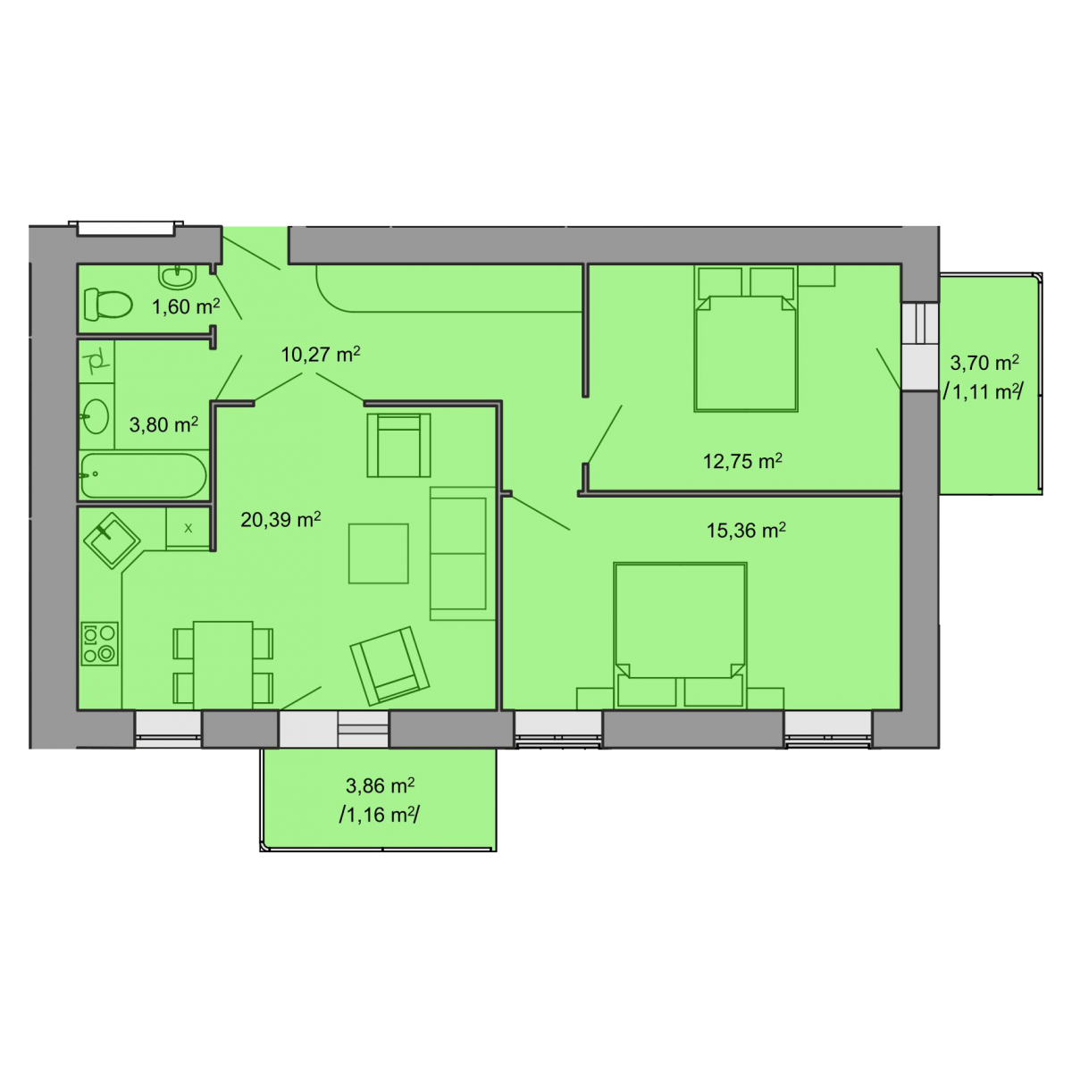 2-кім. квартира, 1 поверх - Комфорт Житлобуд