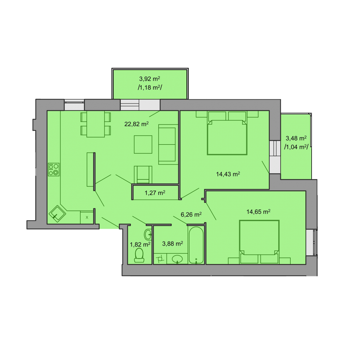 2-кім. квартира, 1 поверх - Комфорт Житлобуд