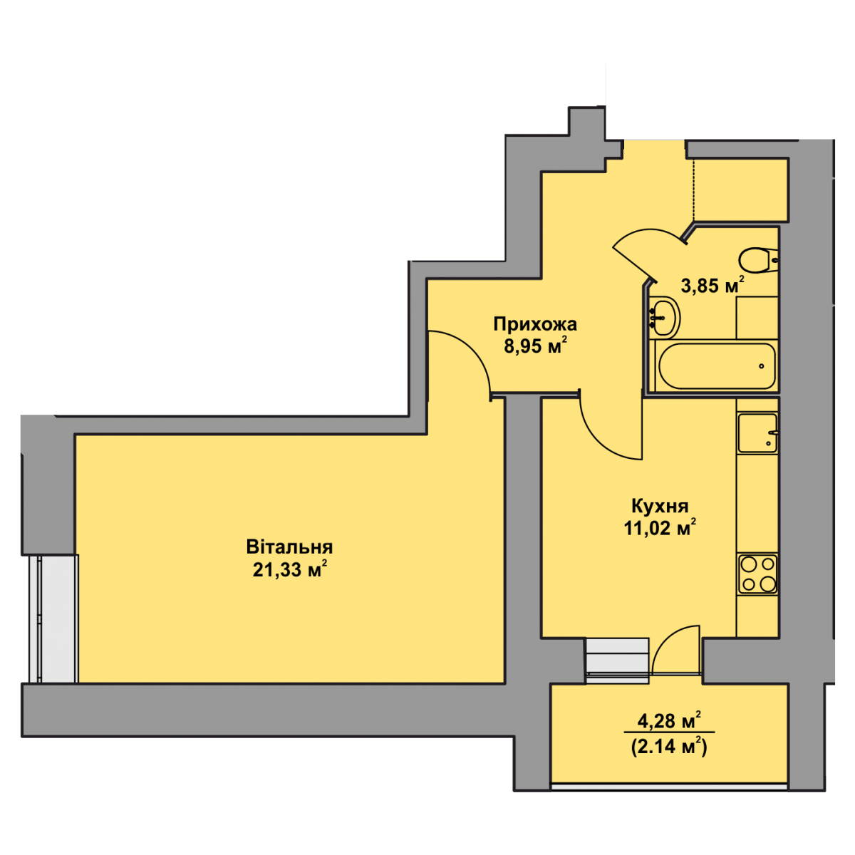 План об'єкта 1-кім. квартира, 1 поверх