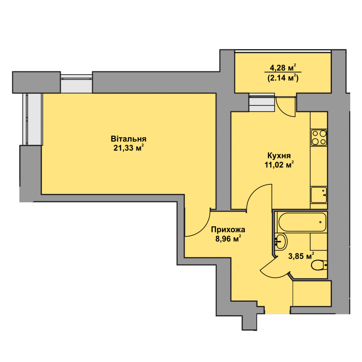 План об'єкта 1-кім. квартира, 1 поверх