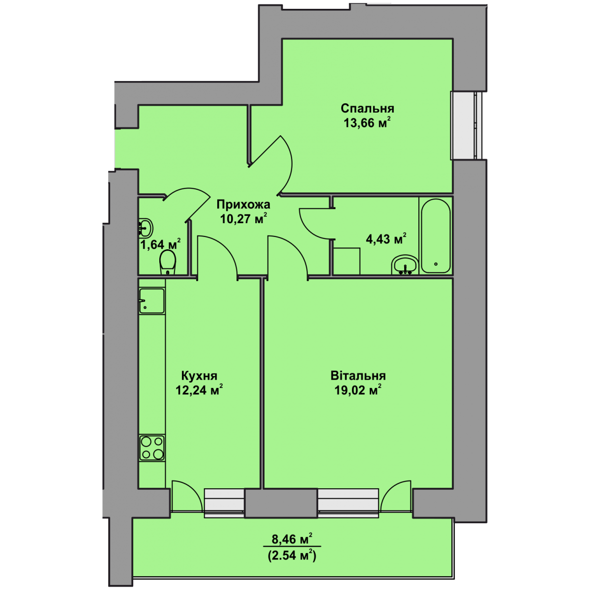 2 кім. квартира, 1 поверх - Комфорт Житлобуд