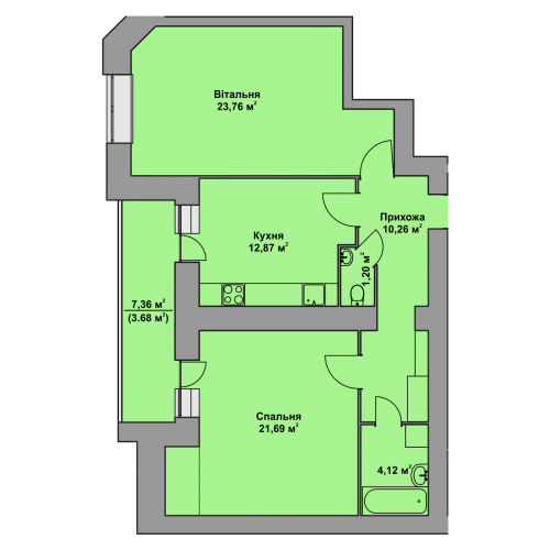 2-кім. квартира, 1 поверх ID:5443