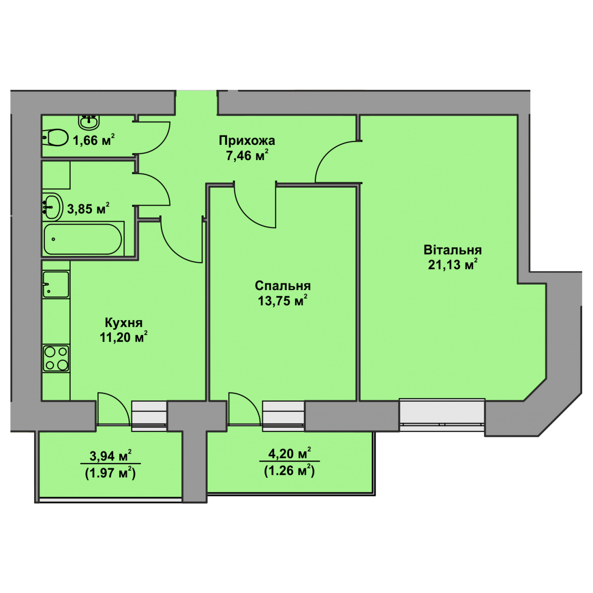 План об'єкта 2-кім. квартира, 8 поверх