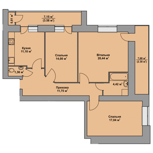 3-кім. квартира, 7 поверх ID:5581