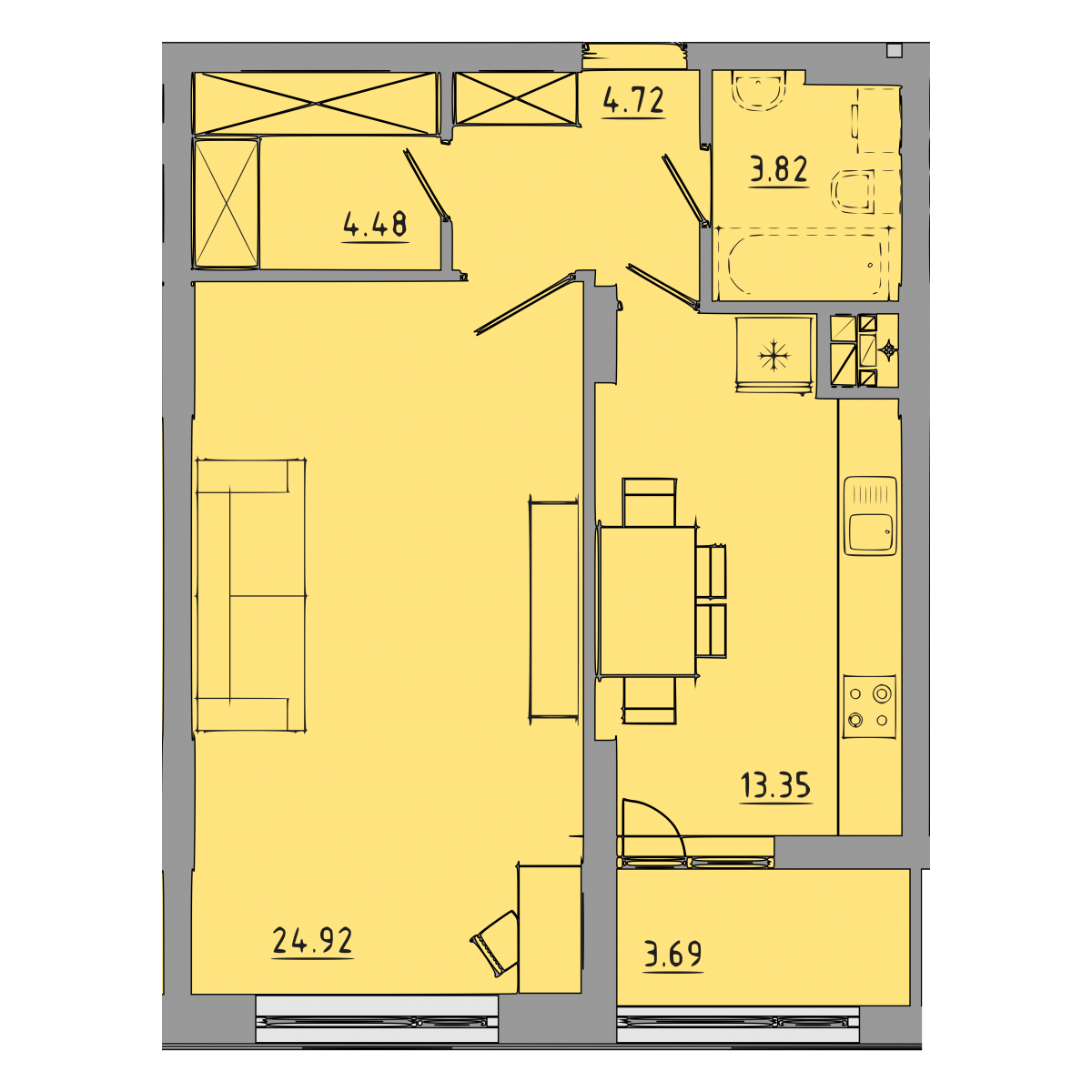 1-кім. квартира, 4 поверх - Комфорт Житлобуд