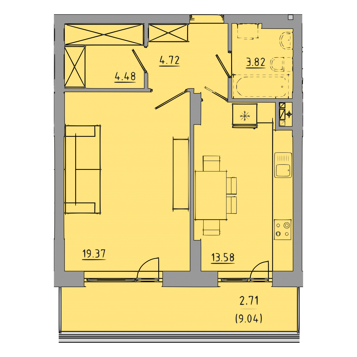 1-кім. квартира, 3 поверх - Комфорт Житлобуд