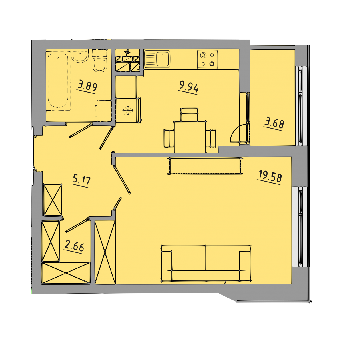 План об'єкта 1-кім. квартира, 4 поверх