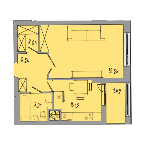 1-кім. квартира, 4 поверх ID:9062