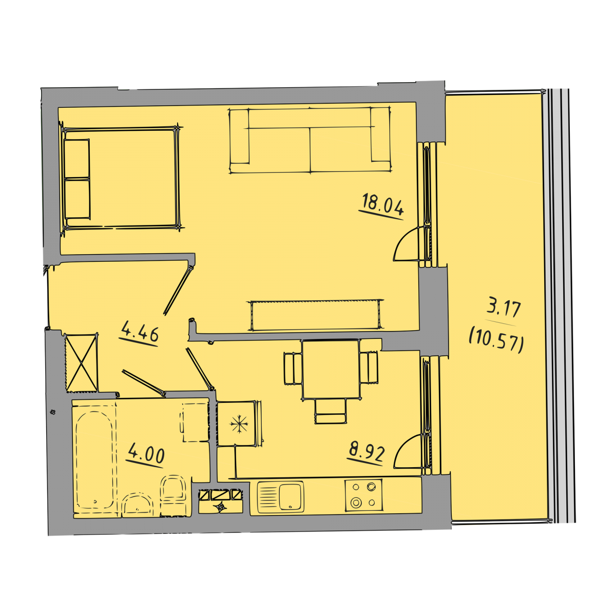 План об'єкта 1-кім. квартира, 3 поверх