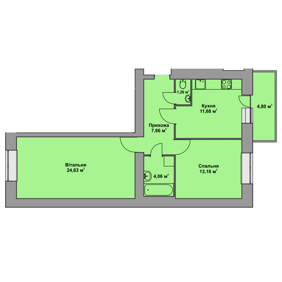 2-кім. квартира, 1 поверх - Комфорт Житлобуд