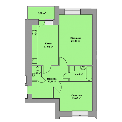 2-кім. квартира, 7 поверх ID:9247