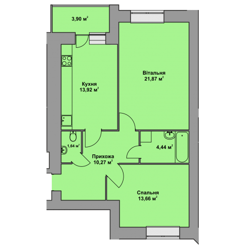 2-кім. квартира, 1 поверх ID:9186
