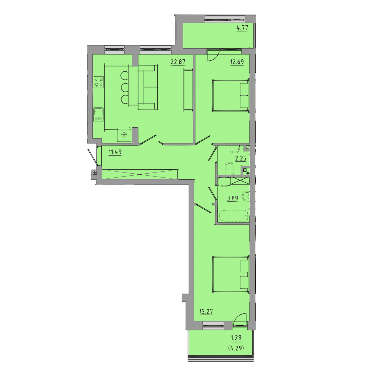 2-кім. квартира, 3 поверх - Комфорт Житлобуд