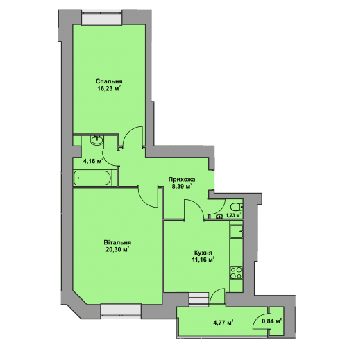 2-кім. квартира, 1 поверх ID:9188