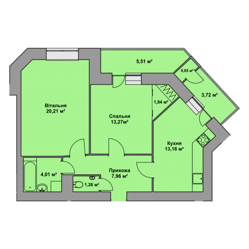 2-кім. квартира, 8 поверх ID:9257