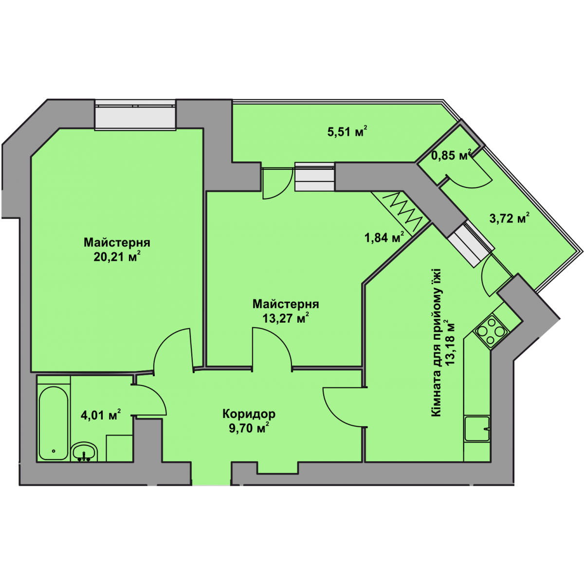 План об'єкта 2-кім. квартира, 9 поверх