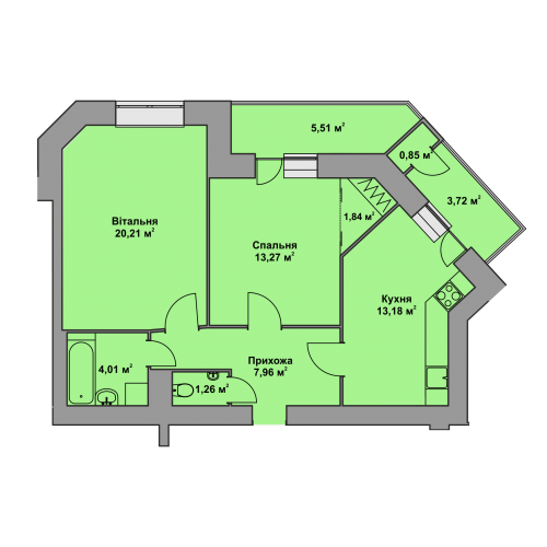 2-кім. квартира, 1 поверх ID:9190