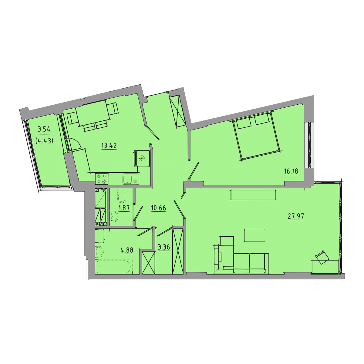 План об'єкта 2-кім. квартира, 6 поверх