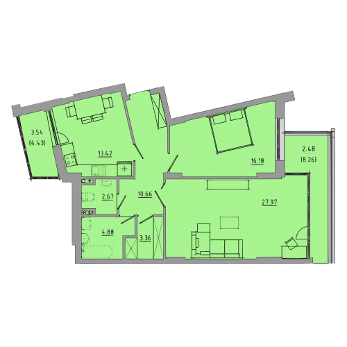 2-кім. квартира, 3 поверх ID:9032