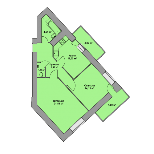 2-кім. квартира, 6 поверх ID:9242