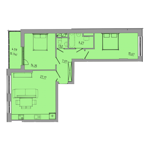 2-кім. квартира, 4 поверх ID:9064