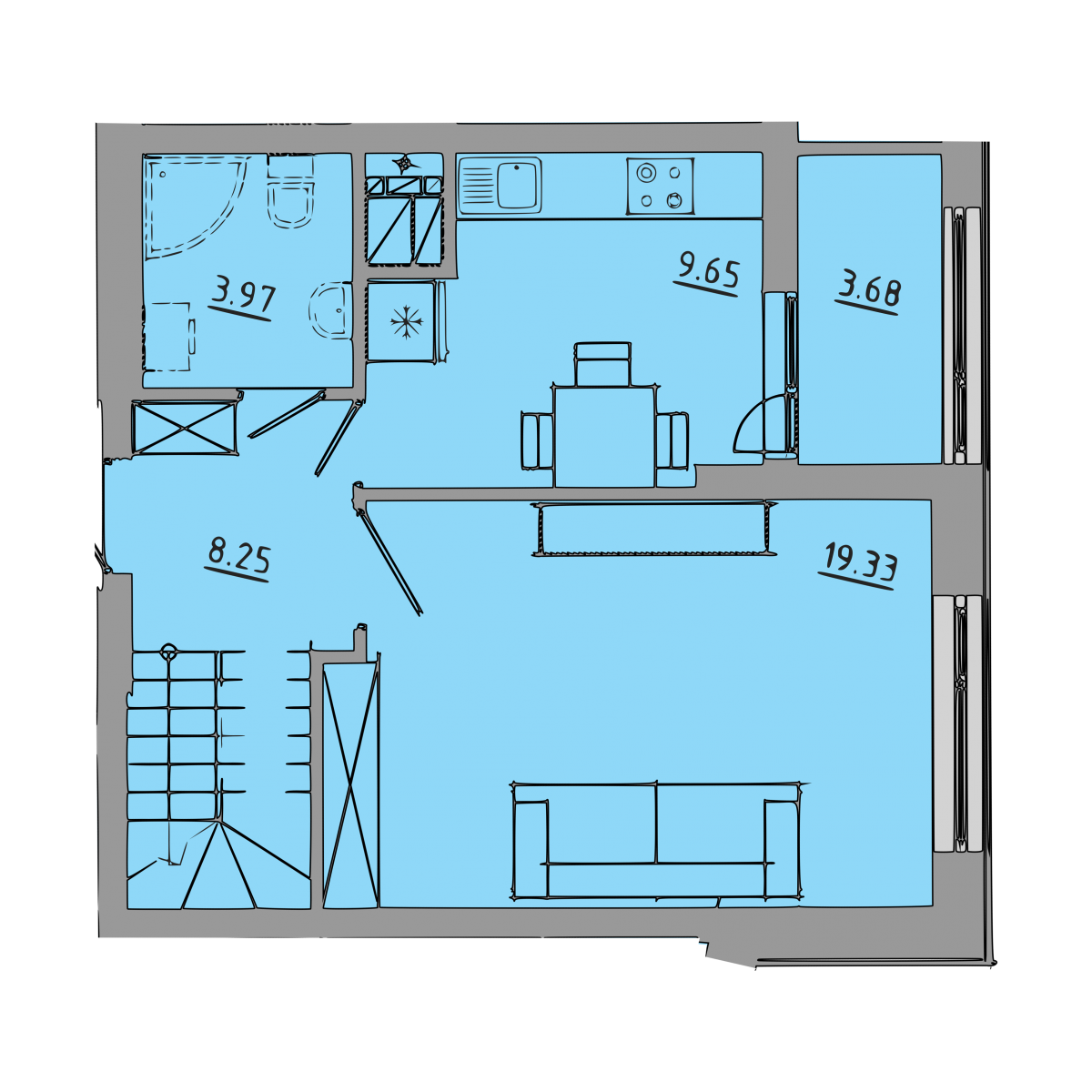 План  об'єкта 3-кім. квартира, 9-10 поверх