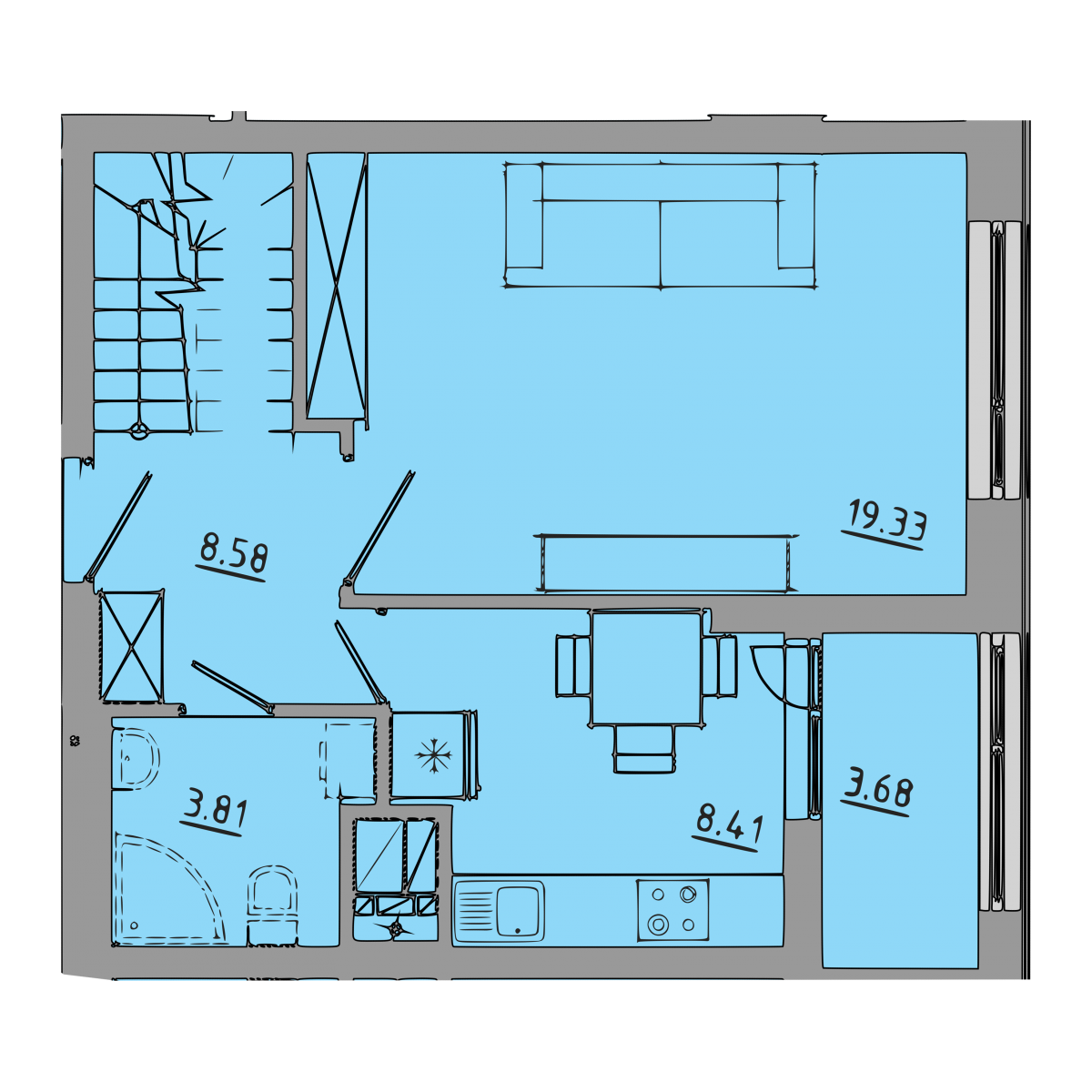 План  об'єкта 3-кім. квартира, 9-10 поверх