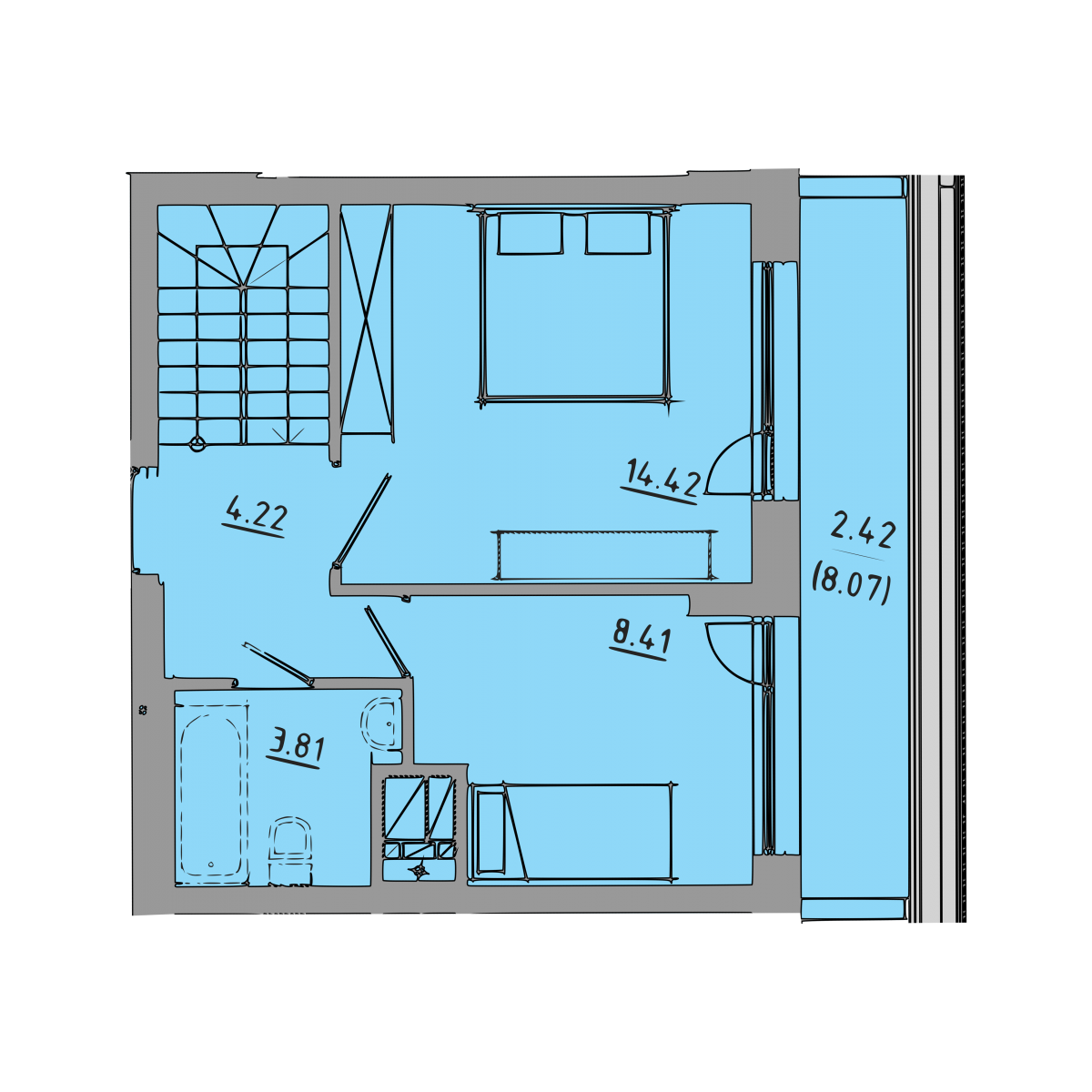 План 1 об'єкта 3-кім. квартира, 9-10 поверх