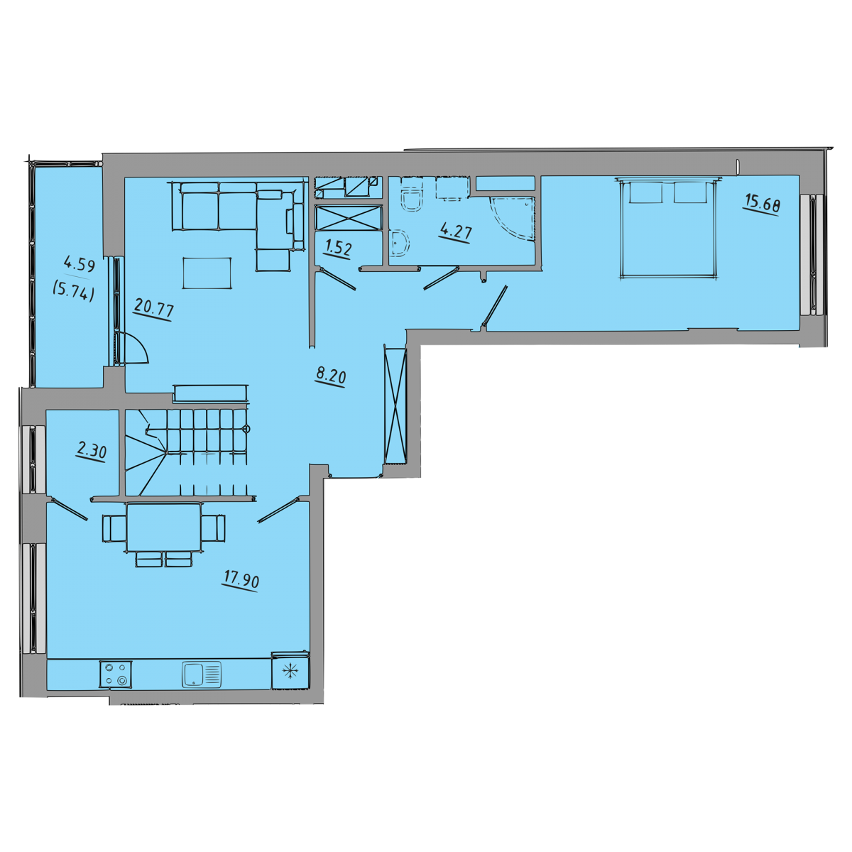 План 1 об'єкта 5-кім. квартира, 9-10 поверх