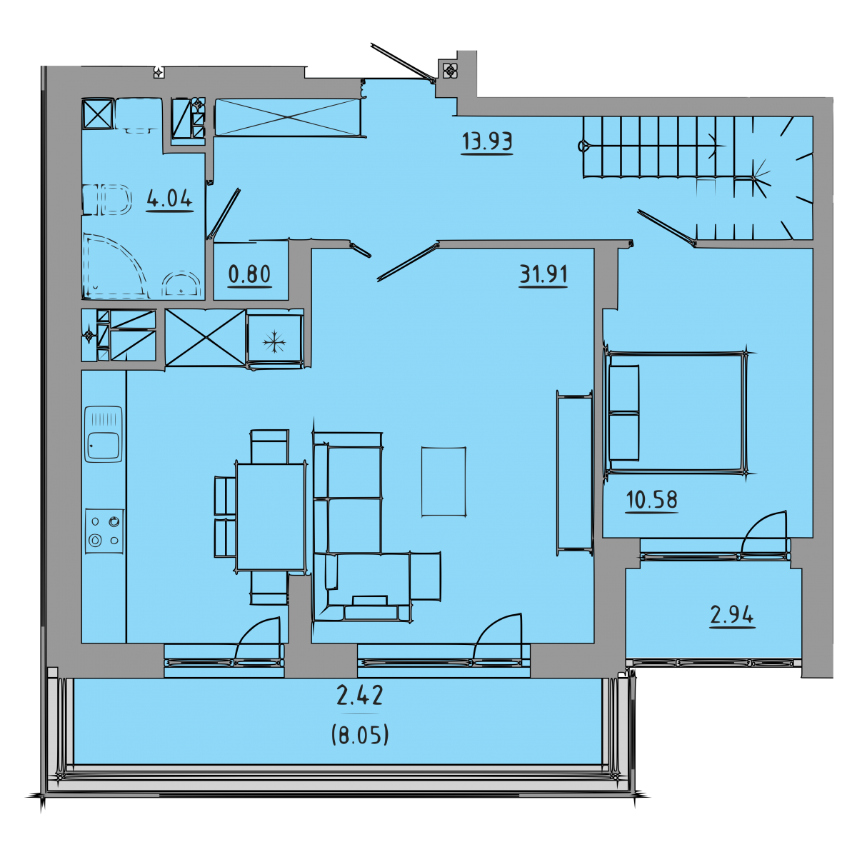 План об'єкта 4-кім. квартира, 9-10 поверх
