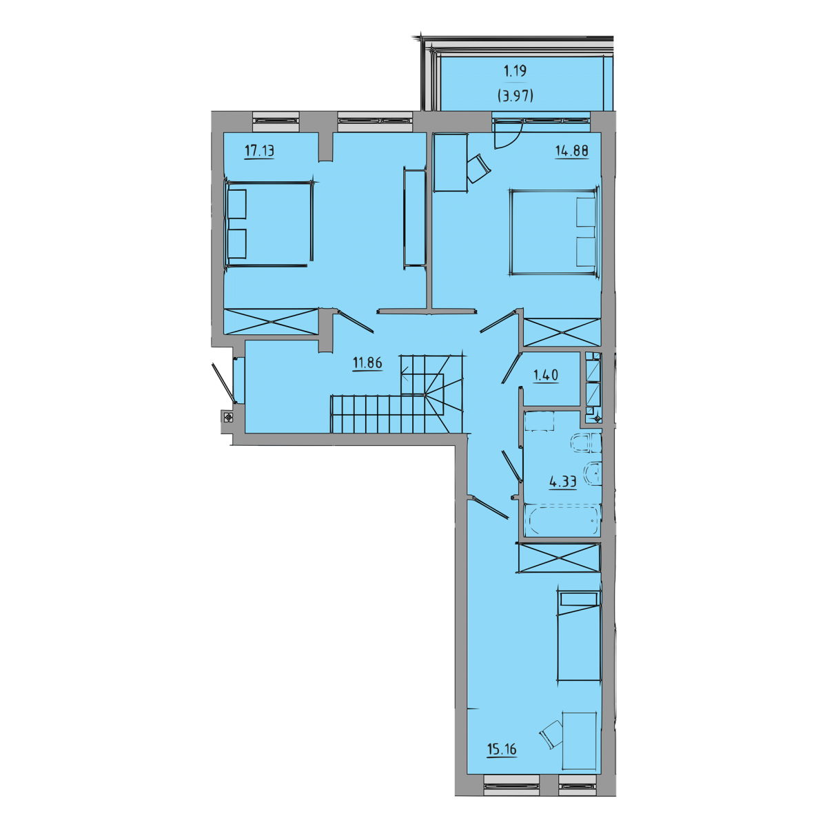 План 1 об'єкта 5-кім. квартира, 9-10 поверх