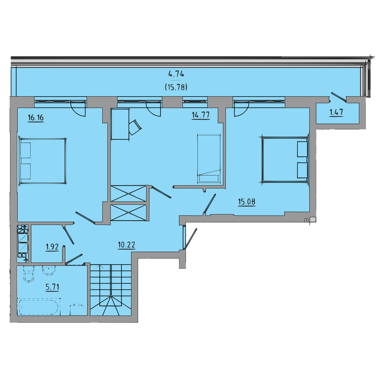 План 1 об'єкта 5-кім. квартира, 9-10 поверх