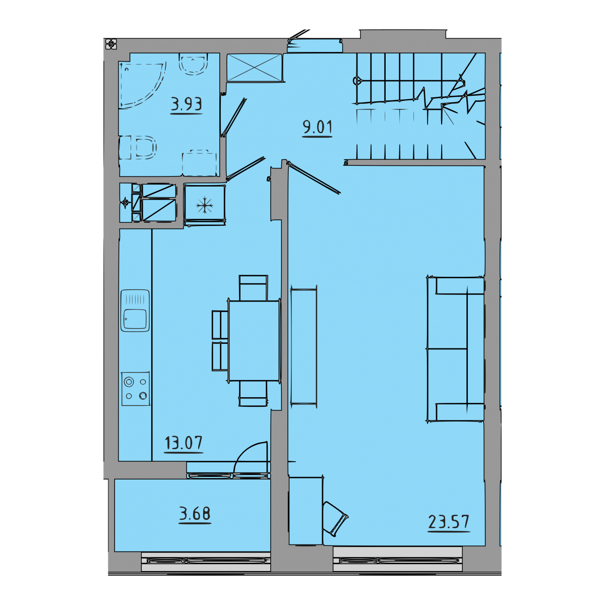 План об'єкта 3-кім. квартира, 9-10 поверх