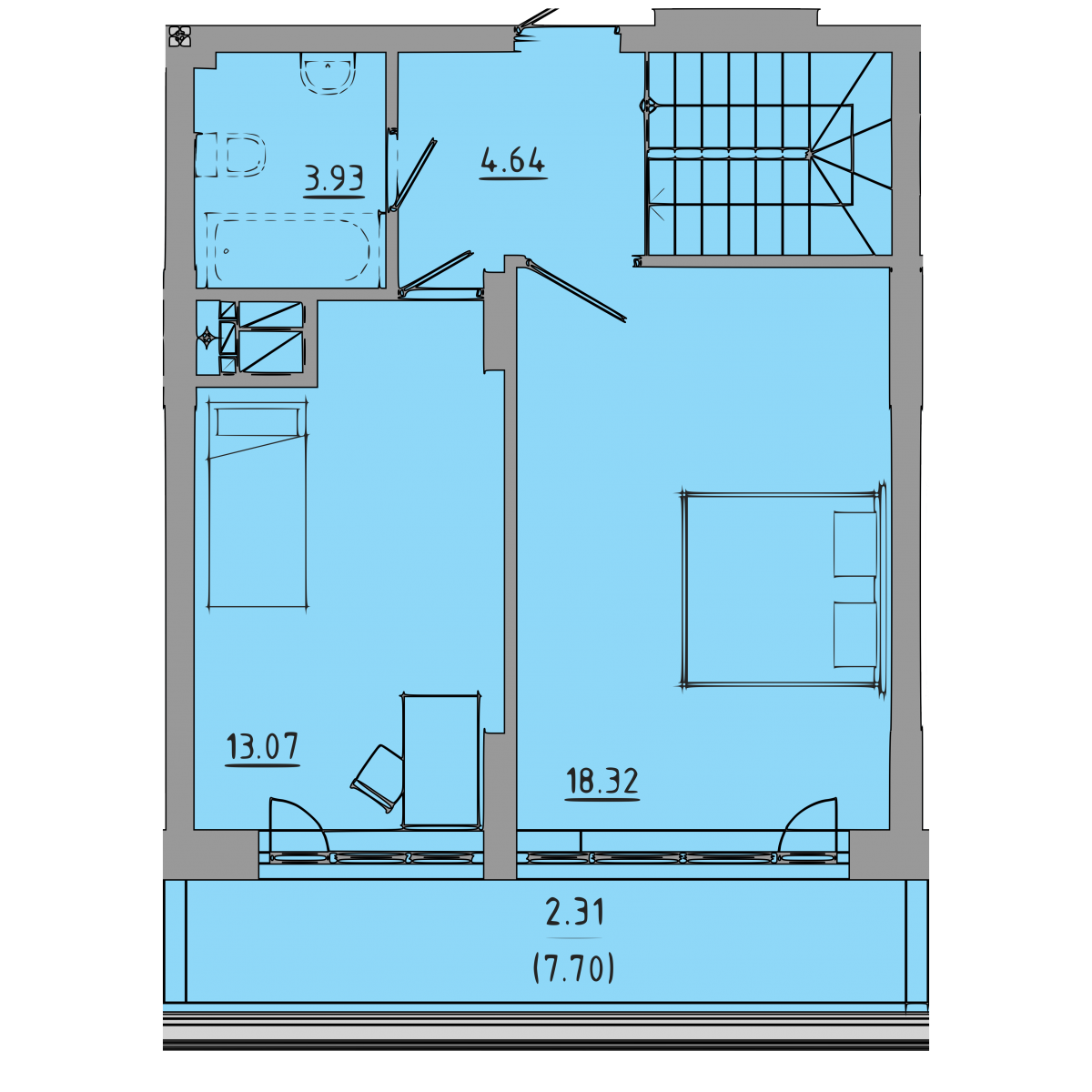 План 1 об'єкта 3-кім. квартира, 9-10 поверх