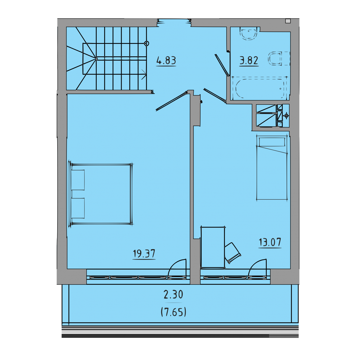 План 1 об'єкта 3-кім. квартира, 9-10 поверх