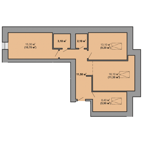 3-кім. квартира, 8 поверх ID:9279